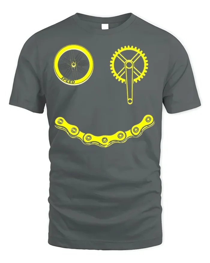 Smiley Bike Face T-Shirt Funny Cycling Chain Graphic - gray t-shirt on white background