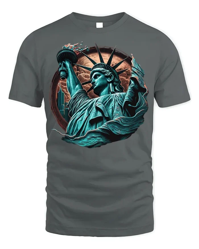 Statue of Liberty T-Shirt Bold American Freedom Graphic - gray t-shirt on white background