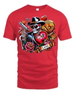 Crypto Cowboy Skeleton T-Shirt Tattoo Style Bitcoin - red t-shirt on white background