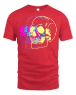 Psychedelic Skull Vibes Graphic T-Shirt for Men - red t-shirt on white background