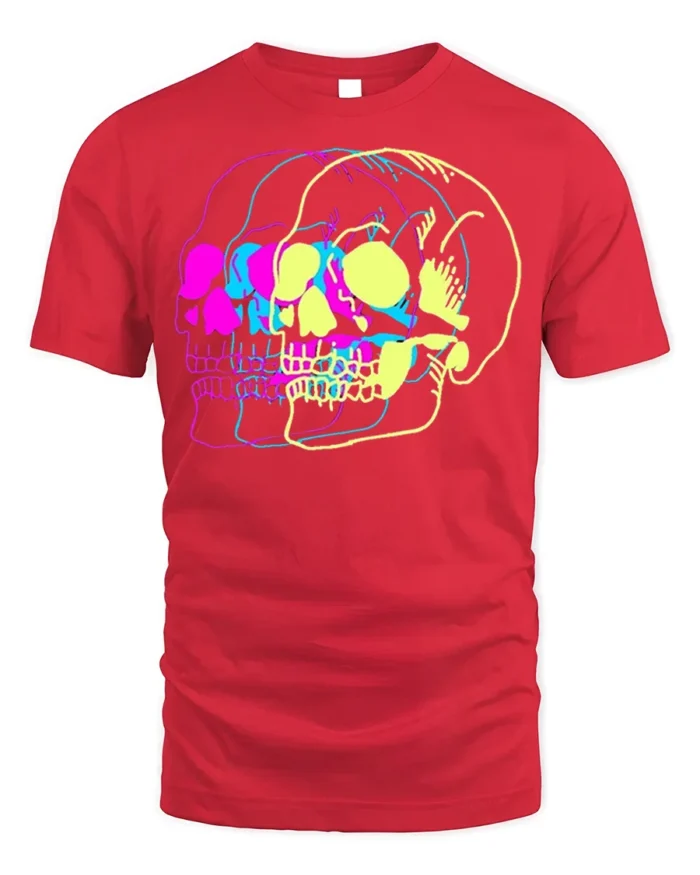 Psychedelic Skull Vibes Graphic T-Shirt for Men - red t-shirt on white background