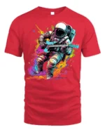 Astronaut Guitar Blast T-Shirt Space Rock Style - red t-shirt on white background