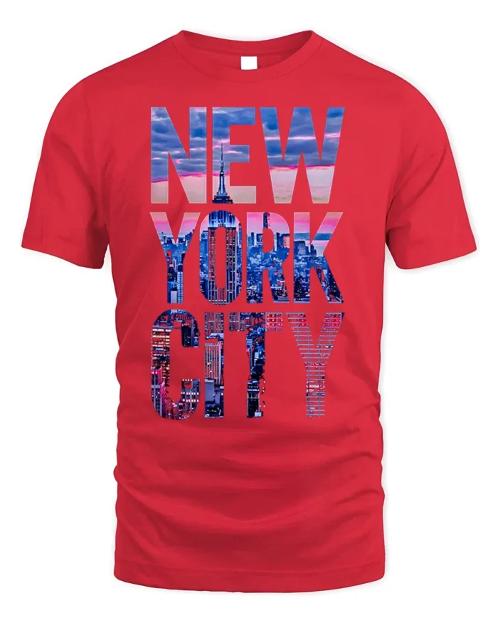 New York City Skyline T-Shirt Urban Streetwear - red t-shirt on white background