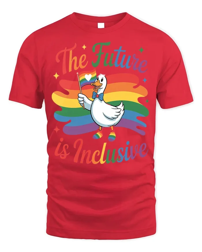 The Future Is Inclusive T-Shirt Pride Duck - red t-shirt on white background