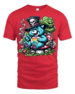 Trippy Bear Skull T-Shirt Psychedelic Dark Humor - red t-shirt on white background