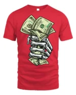 Skeleton Hand Money T-Shirt Street Hustle Graphic Tee - red t-shirt on white background