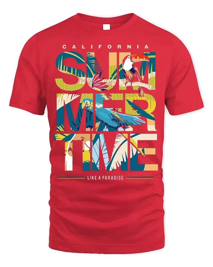 California Summertime T-Shirt Tropical Beach Paradise - red t-shirt on white background