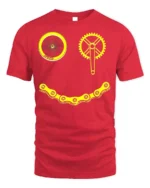 Smiley Bike Face T-Shirt Funny Cycling Chain Graphic - red t-shirt on white background