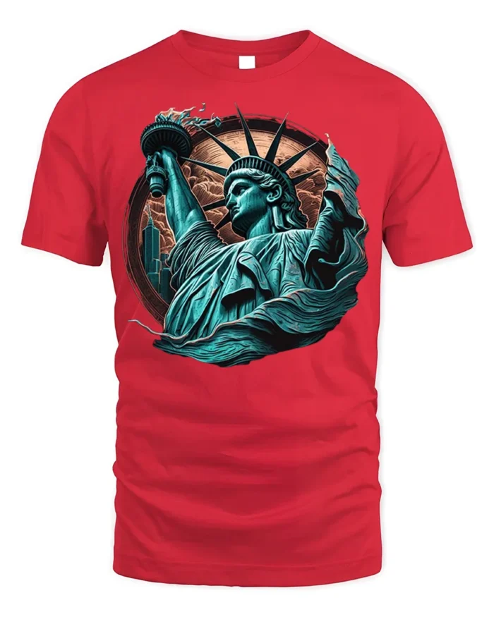 Statue of Liberty T-Shirt Bold American Freedom Graphic - red t-shirt on white background