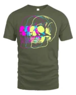 Psychedelic Skull Vibes Graphic T-Shirt for Men - military green t-shirt on white background