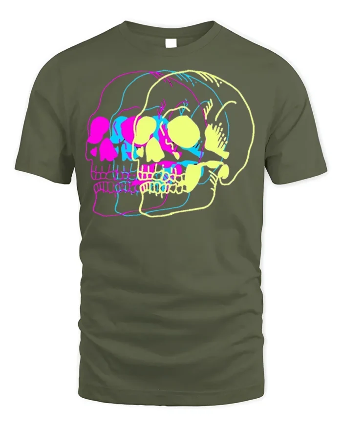 Psychedelic Skull Vibes Graphic T-Shirt for Men - military green t-shirt on white background