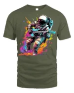 Astronaut Guitar Blast T-Shirt Space Rock Style - military green t-shirt on white background