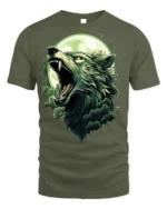 Howling Wolf Moon T-Shirt Wild Nature Spirit - military green t-shirt on white background