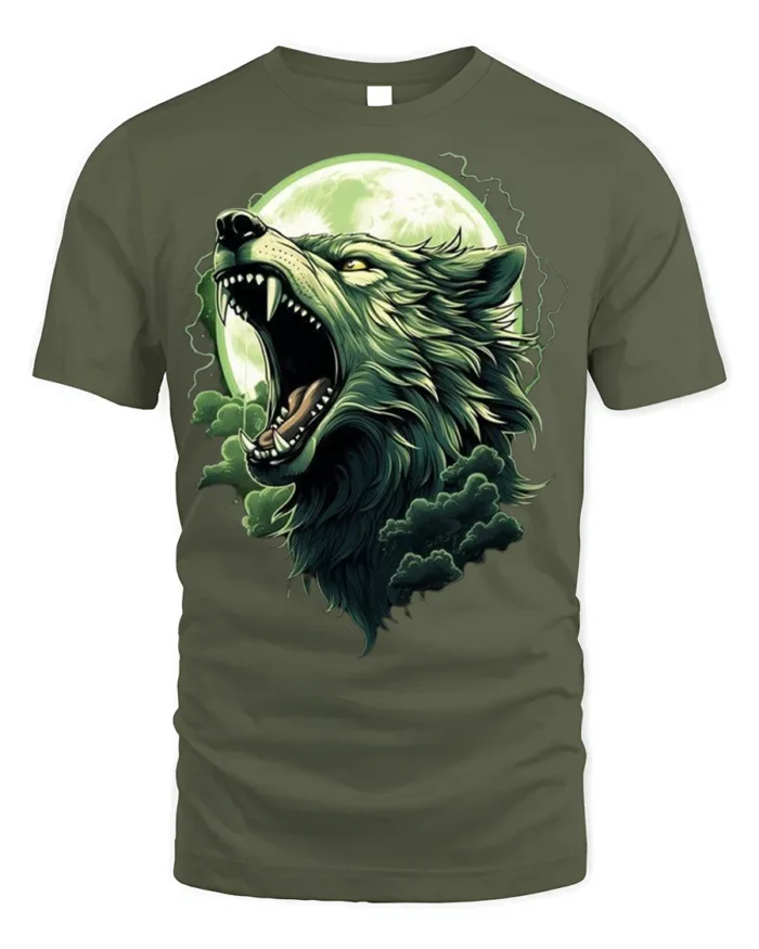 Howling Wolf Moon T-Shirt Wild Nature Spirit - military green t-shirt on white background