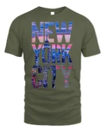 New York City Skyline T-Shirt Urban Streetwear - military green t-shirt on white background