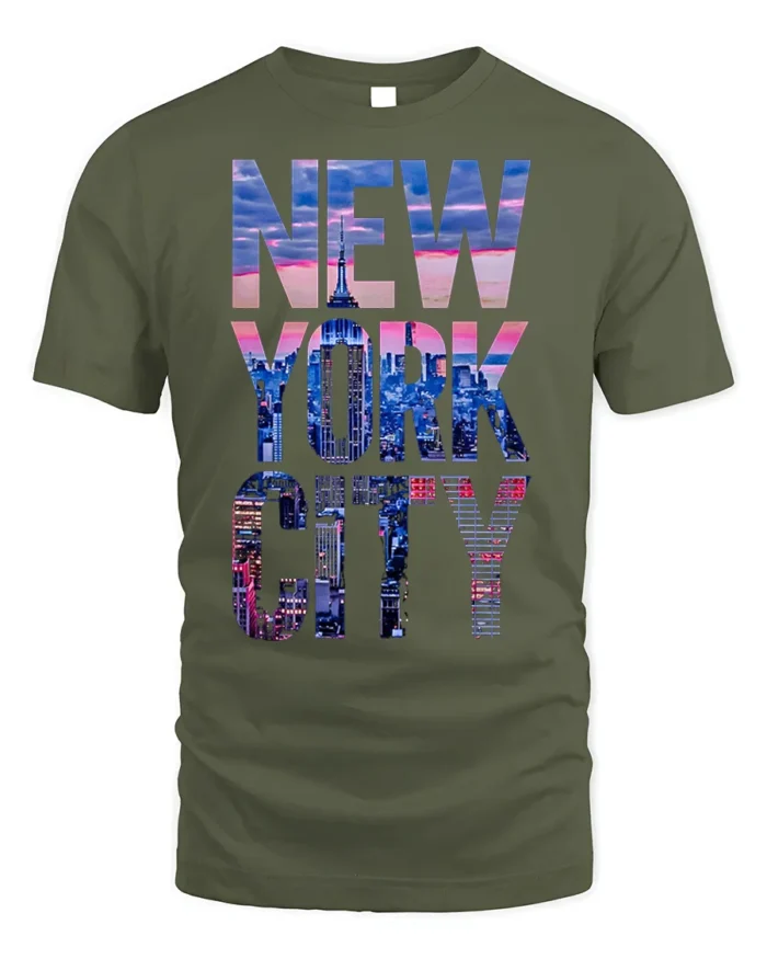 New York City Skyline T-Shirt Urban Streetwear - military green t-shirt on white background