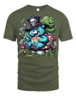 Trippy Bear Skull T-Shirt Psychedelic Dark Humor - military green t-shirt on white background