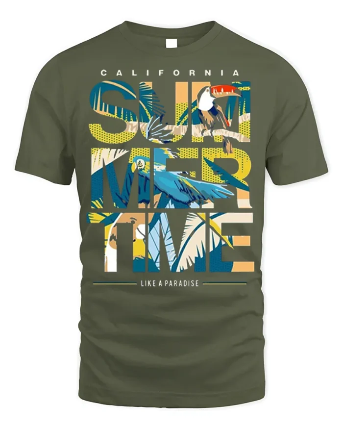 California Summertime T-Shirt Tropical Beach Paradise - military green t-shirt on white background