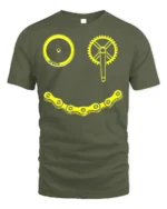 Smiley Bike Face T-Shirt Funny Cycling Chain Graphic - military green t-shirt on white background