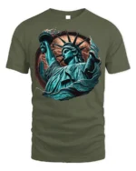 Statue of Liberty T-Shirt Bold American Freedom Graphic - military green t-shirt on white background