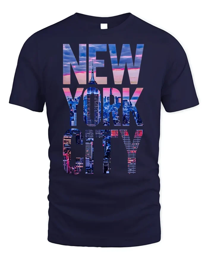 New York City Skyline T-Shirt Urban Streetwear - navy t-shirt on white background