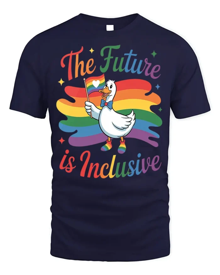 The Future Is Inclusive T-Shirt Pride Duck - navy t-shirt on white background