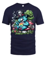 Trippy Bear Skull T-Shirt Psychedelic Dark Humor - navy t-shirt on white background