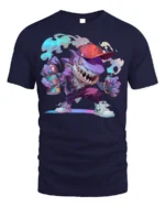 Street Shark Graffiti T-Shirt Urban Cartoon Style Tee - navy t-shirt on white background
