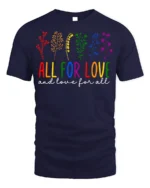 All For Love T-Shirt LGBTQ Pride Rainbow Floral - navy t-shirt on white background