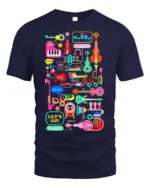 Colorful Music Instruments T-Shirt Fun Retro Music - navy t-shirt on white background