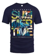 California Summertime T-Shirt Tropical Beach Paradise - navy t-shirt on white background