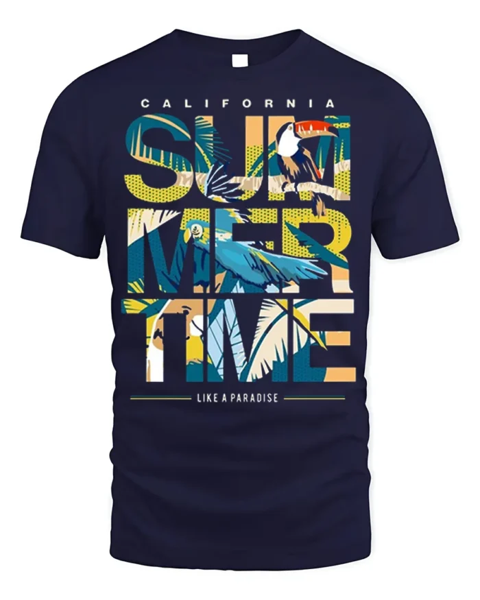 California Summertime T-Shirt Tropical Beach Paradise - navy t-shirt on white background