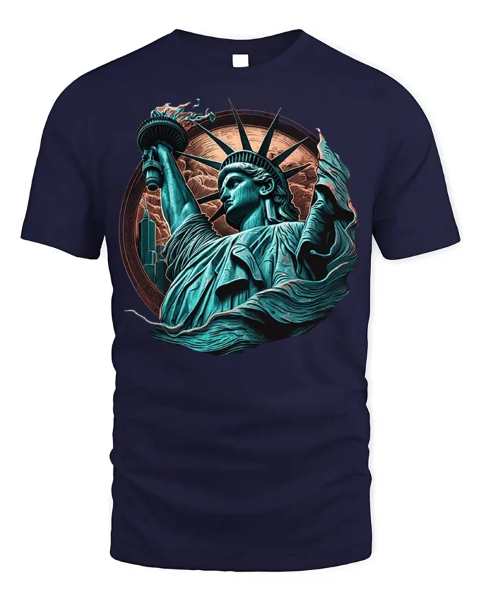 Statue of Liberty T-Shirt Bold American Freedom Graphic - navy t-shirt on white background