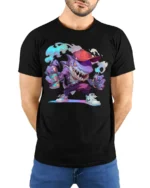 Street Shark Graffiti T-Shirt Urban Cartoon Style Tee - model wearing black shirt, hands behind back