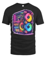RGB Gaming PC T-Shirt for Tech Geeks and Gamers - black t-shirt on white background