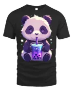 Cute Panda Boba Tea T-Shirt for Bubble Tea Lovers - black t-shirt on white background