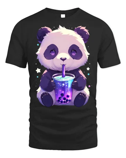 Cute Panda Boba Tea T-Shirt for Bubble Tea Lovers - black t-shirt on white background