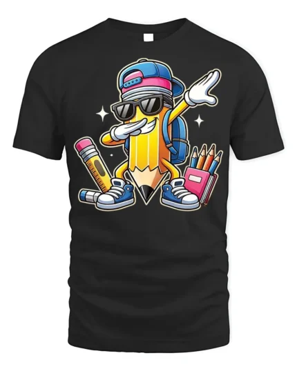 Cool Dabbing Pencil Back to School T-Shirt Kids - black t-shirt on white background