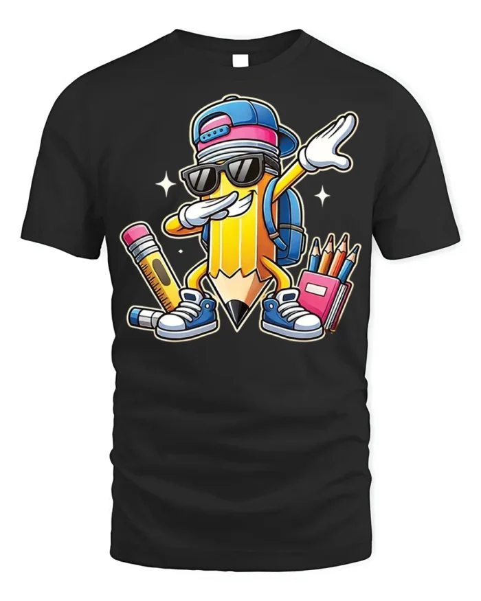 Cool Dabbing Pencil Back to School T-Shirt Kids - black t-shirt on white background