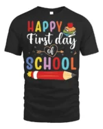 Happy First Day of School Colorful Kids T-Shirt - black t-shirt on white background