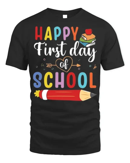 Happy First Day of School Colorful Kids T-Shirt - black t-shirt on white background