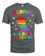 Colorful Dino Pop It 100 Days School T-Shirt - gray t-shirt on white background