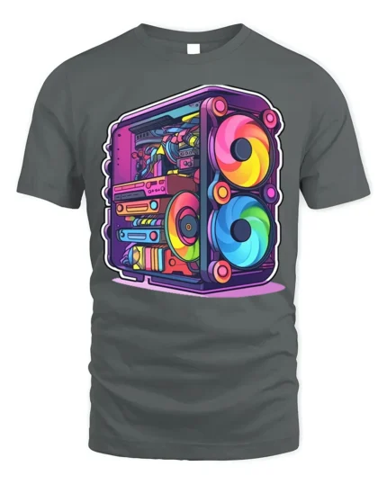 RGB Gaming PC T-Shirt for Tech Geeks and Gamers - gray t-shirt on white background