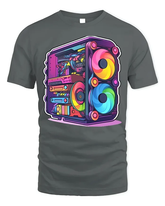 RGB Gaming PC T-Shirt for Tech Geeks and Gamers - gray t-shirt on white background