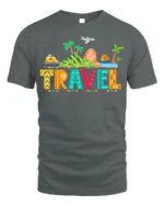 Colorful Travel Adventure T-Shirt for Vacation Lovers - gray t-shirt on white background