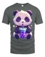 Cute Panda Boba Tea T-Shirt for Bubble Tea Lovers - gray t-shirt on white background