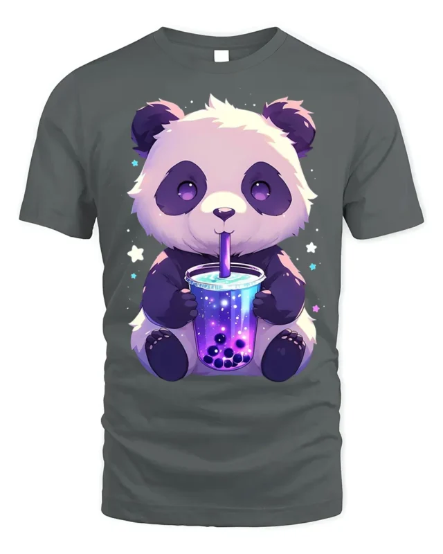 Cute Panda Boba Tea T-Shirt for Bubble Tea Lovers - gray t-shirt on white background