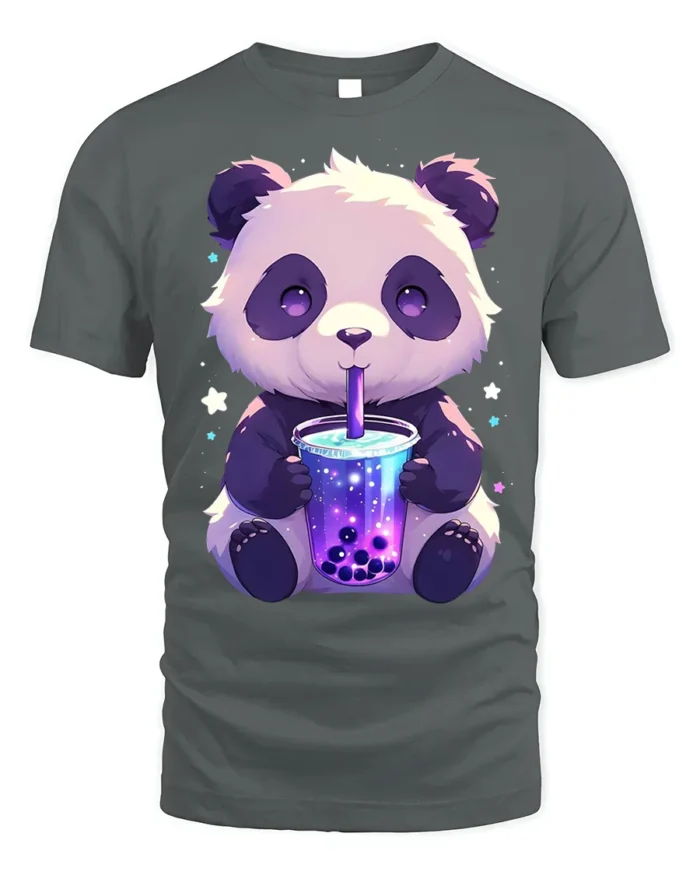 Cute Panda Boba Tea T-Shirt for Bubble Tea Lovers - gray t-shirt on white background