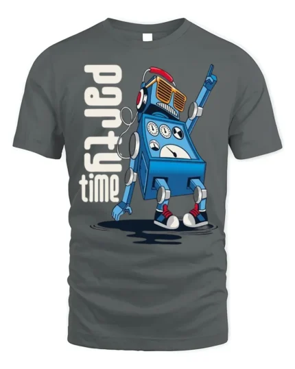 Party Time Robot T-Shirt for Fun Dance Tech Fans - gray t-shirt on white background