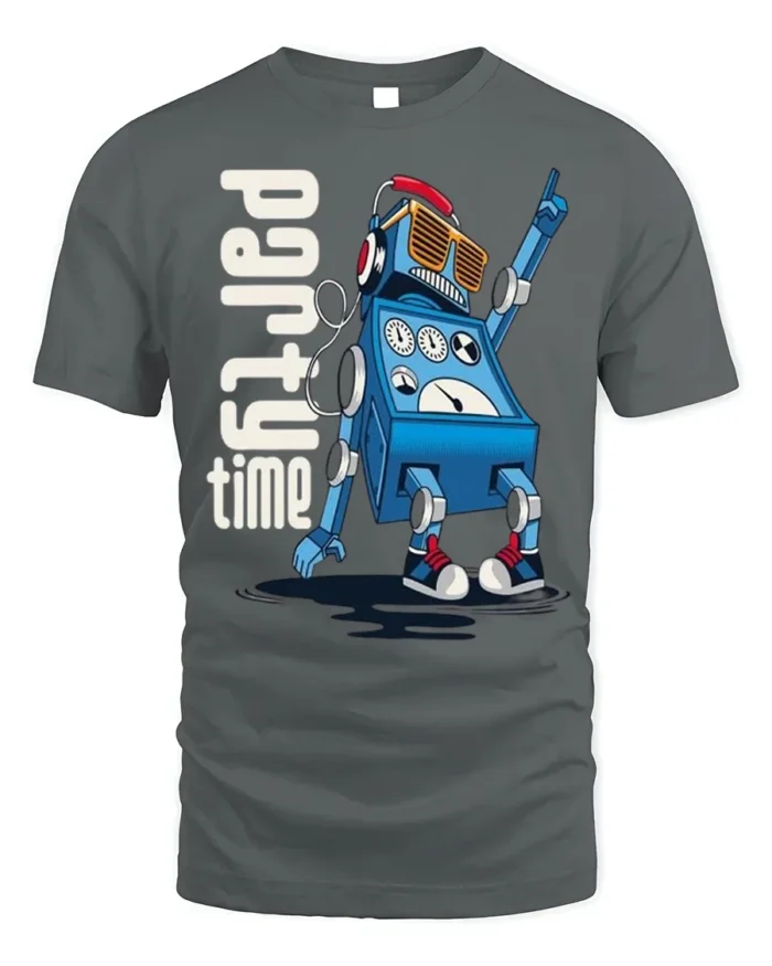 Party Time Robot T-Shirt for Fun Dance Tech Fans - gray t-shirt on white background